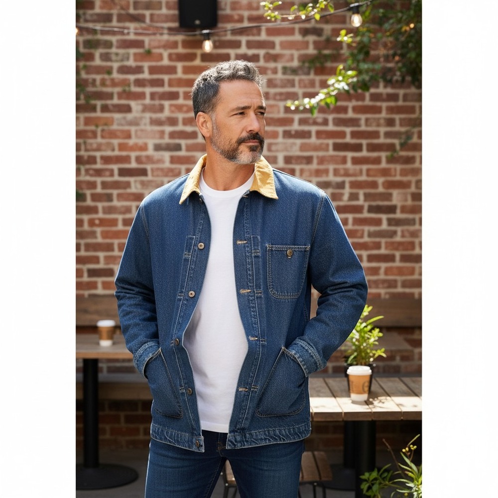 Vintage Roebucks Denim Chore Jacket Blanket Lined Corduroy Collar Made in USA XL